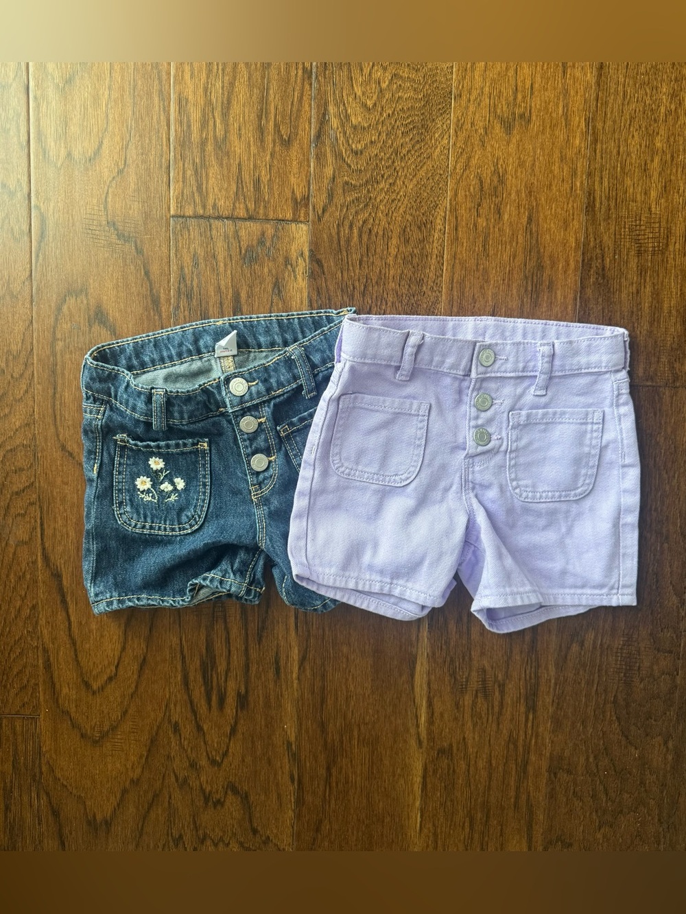 Old Navy Lavender & Denim Button-Front Kids Shorts Set 5T
